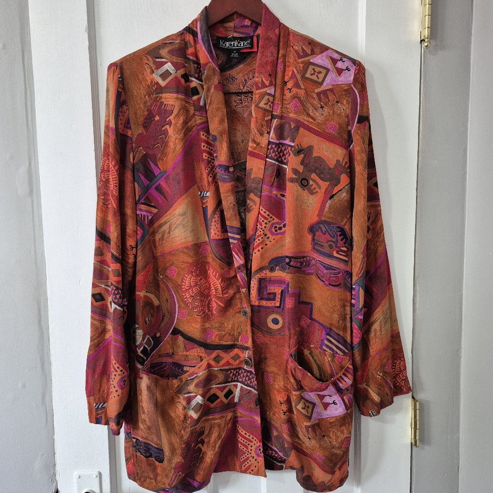 Karen Kane Vintage 80's Glamoratti Abstract Geometric Shoulder Pad Blazer Sz M